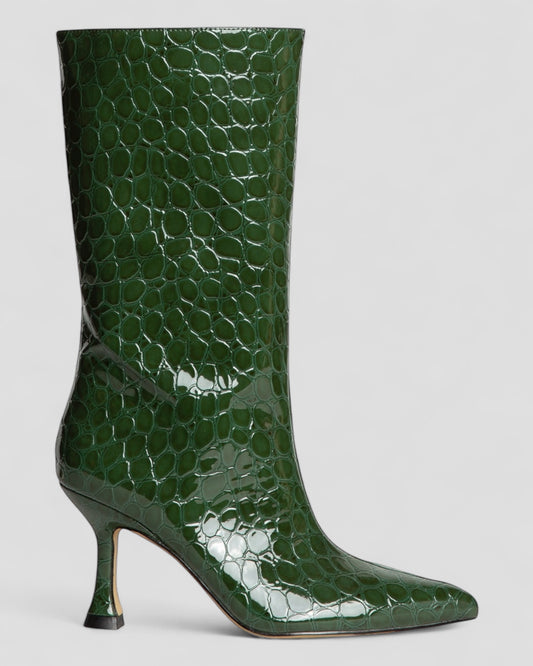 Green crocodile print boots